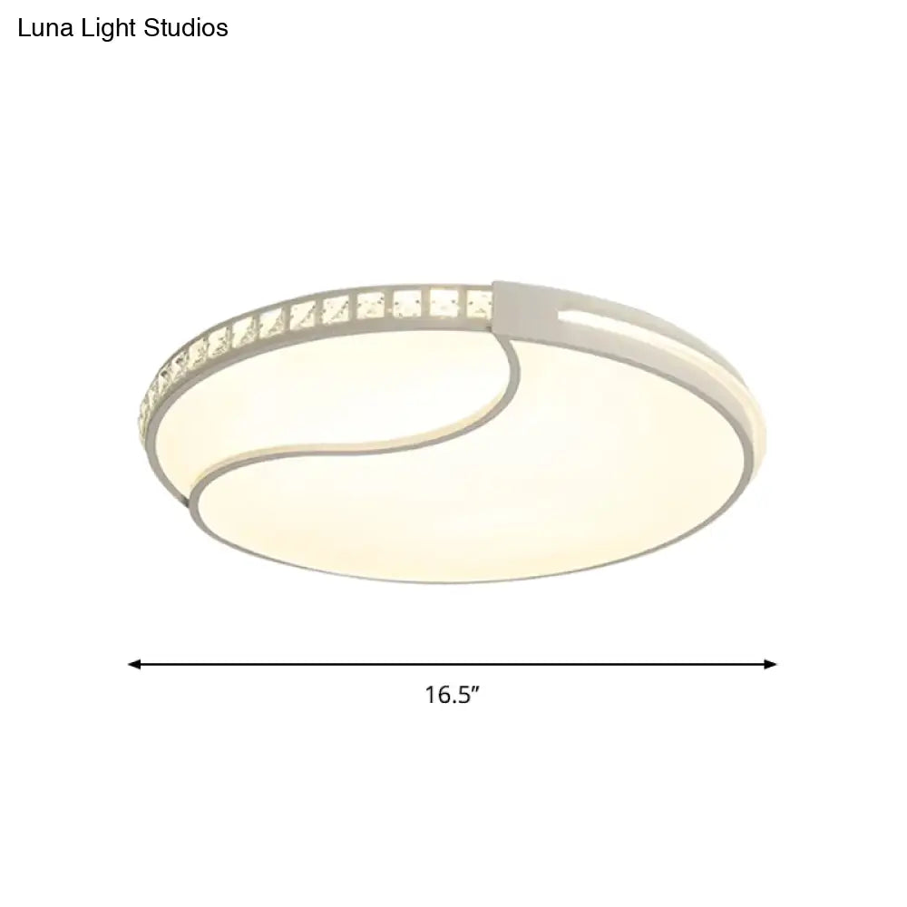 Modern White Cut Crystal Led Flush Mount Bedroom Light Fixture Circular Design Multiple Sizes