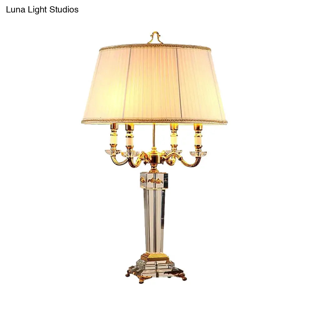 Modern White Desk Lamp With 4 Reading Lights And Fabric Shade Perfect For Living Rooms