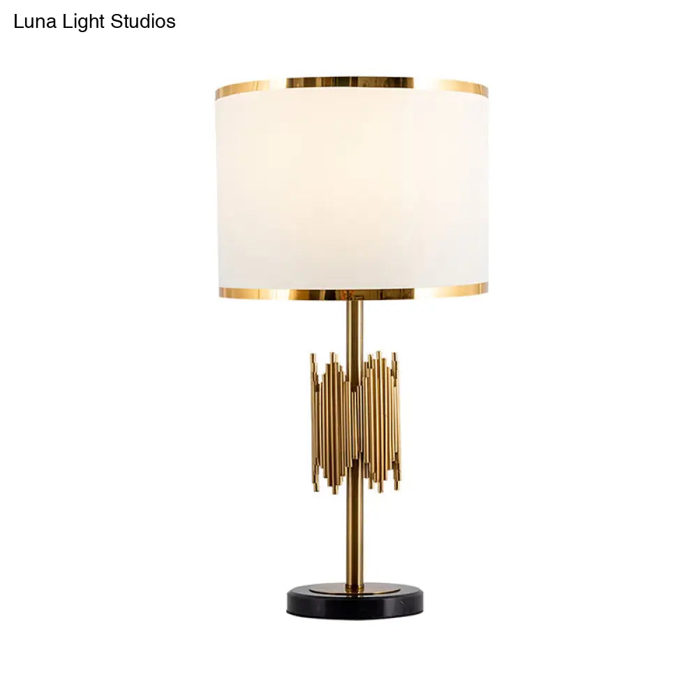 Modern White Desk Lamp With Marble Base - Shaded Table Light Fabric Shade & 1 Bulb