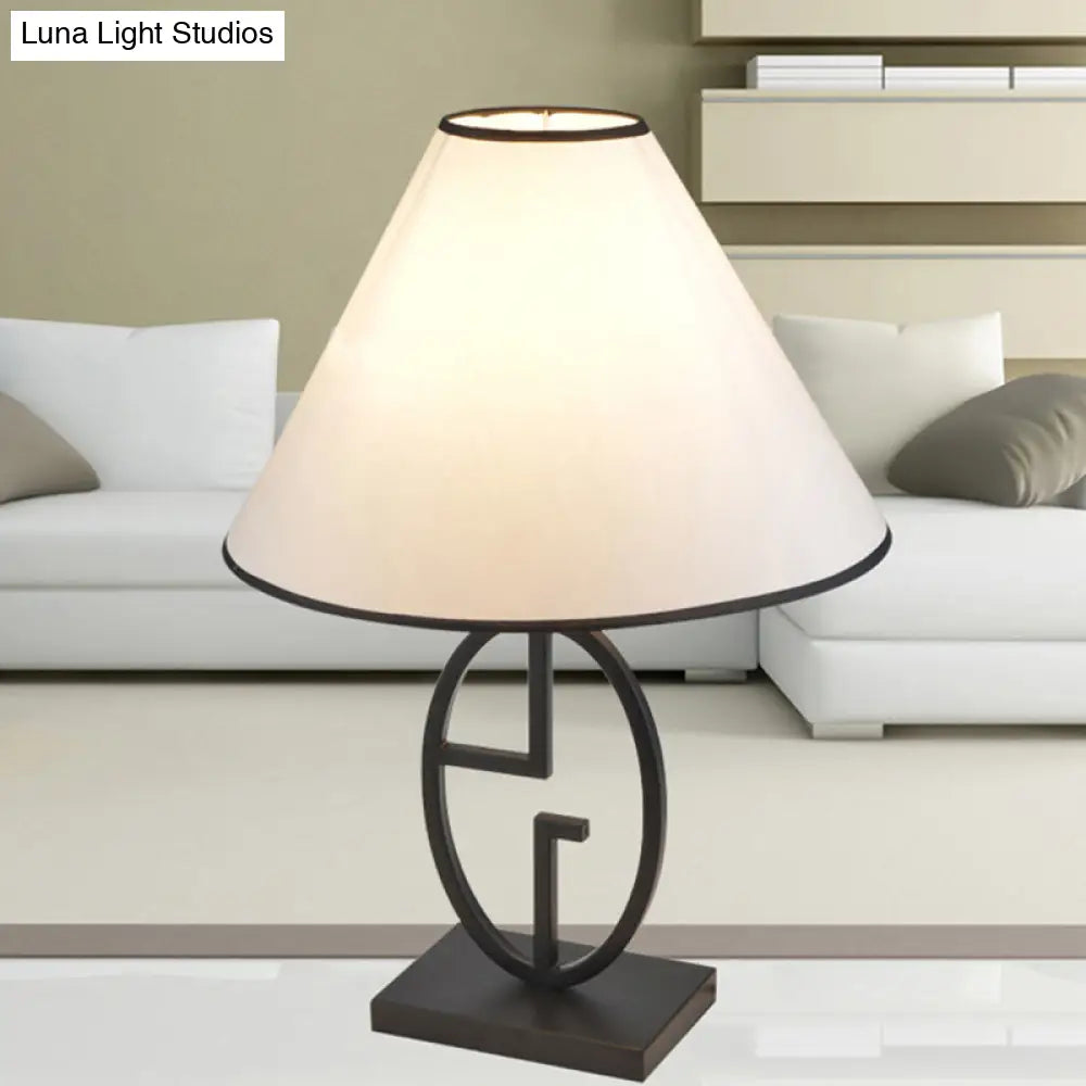 Modern White Fabric Table Light With Flare Design & Metal Base - Small Desk Lamp