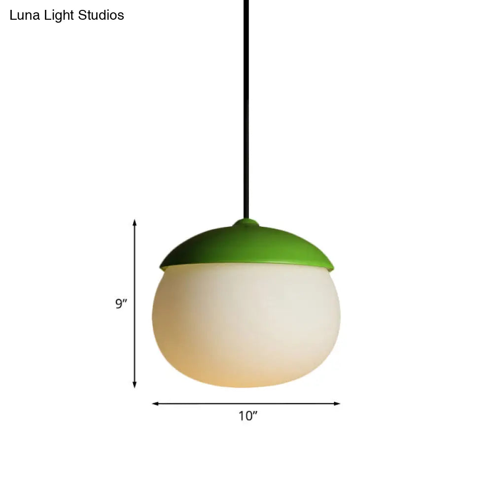 Modern White Glass 1-Light Pendant Lamp With Nut Shape Design - Green Hanging Light For Restaurants