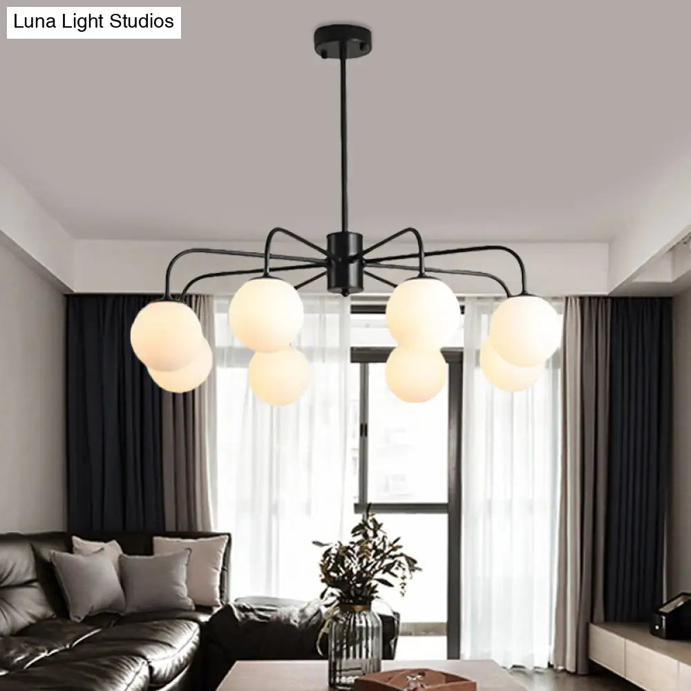 Modern White Glass Globe Chandelier with Radial Design - 6/8/10 Lights Hanging Ceiling Light Curved Arm