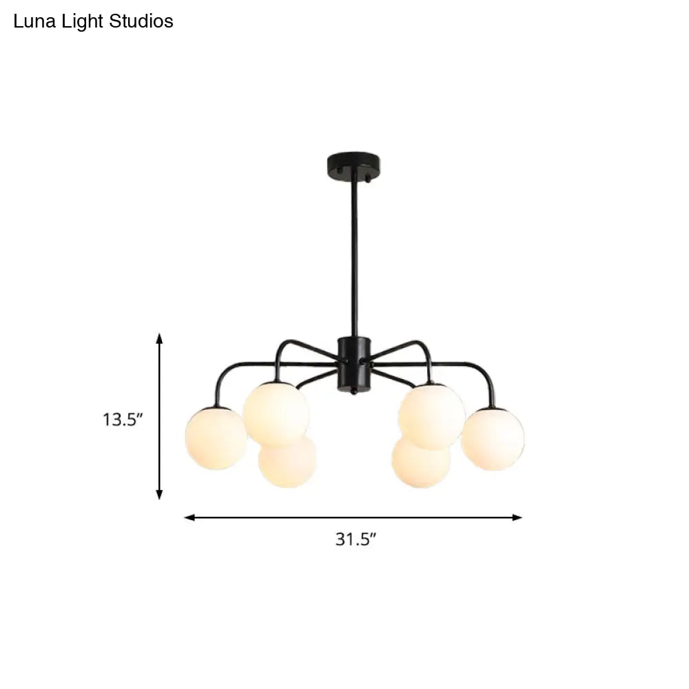 Modern White Glass Globe Chandelier with Radial Design - 6/8/10 Lights Hanging Ceiling Light Curved Arm