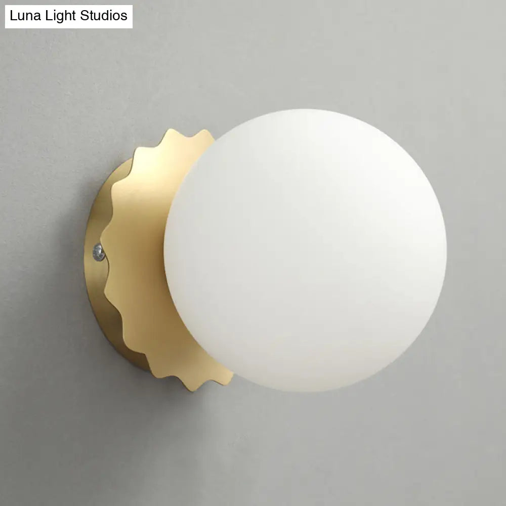 Modern White Glass Globe Wall Sconce Light - 1-Bulb Gold Lighting For Bedroom
