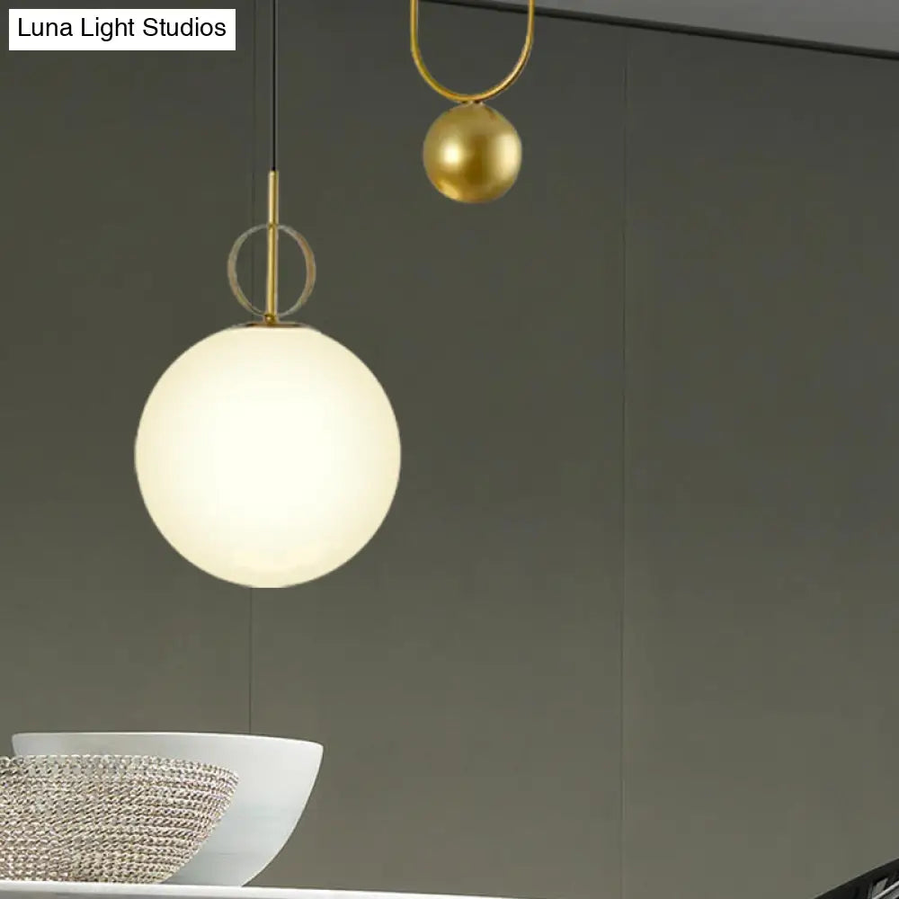 Modern White Glass Sphere Pendant Light With Golden Hanging Fixture For Bedrooms