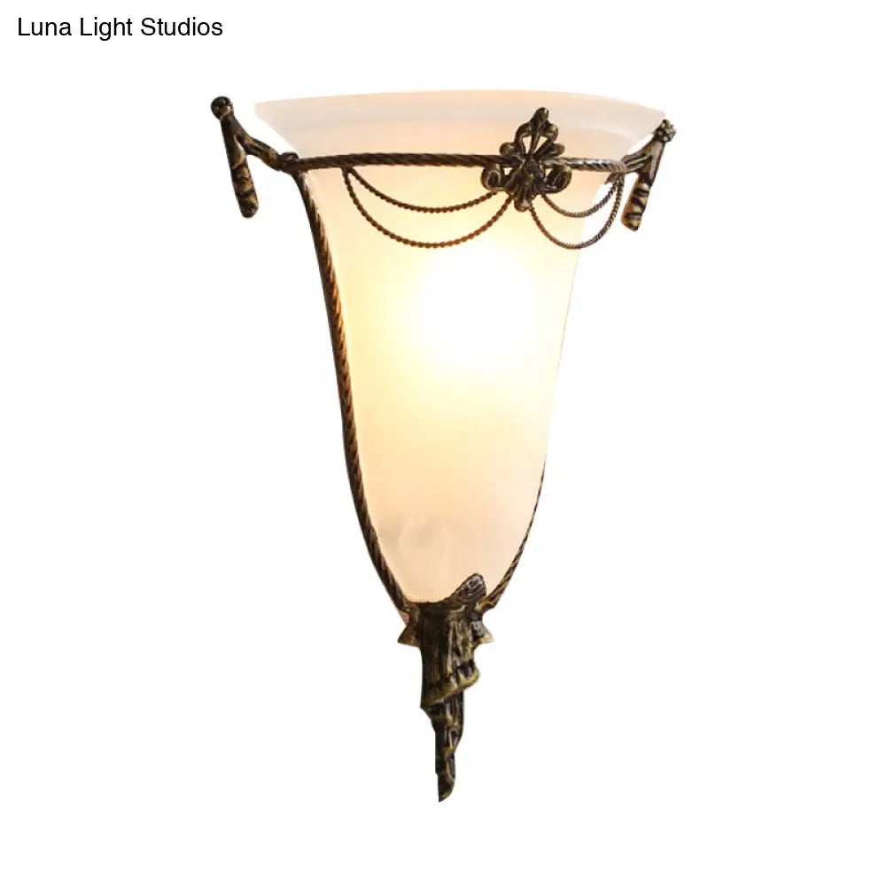 Modern White Glass Trumpet Sconce Light Wall Lamp For Living Room