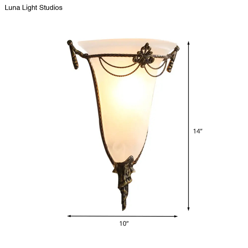 Modern White Glass Trumpet Sconce Light Wall Lamp For Living Room