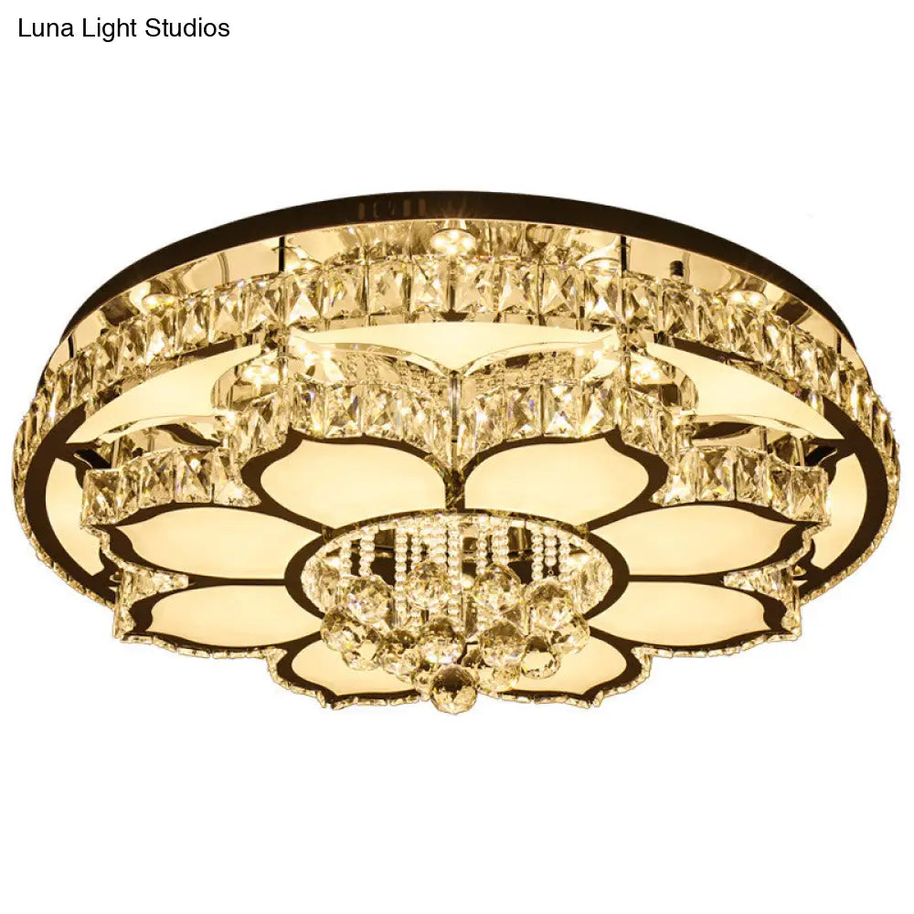 Modern White Led Crystal Flower Ceiling Light For Living Room With Flush Mount Design