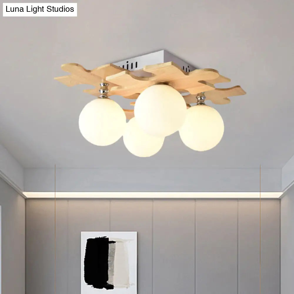 Modern White Led Globe Flush Mount Ceiling Lamp With Opal Glass For Dining Table - 4 Lights