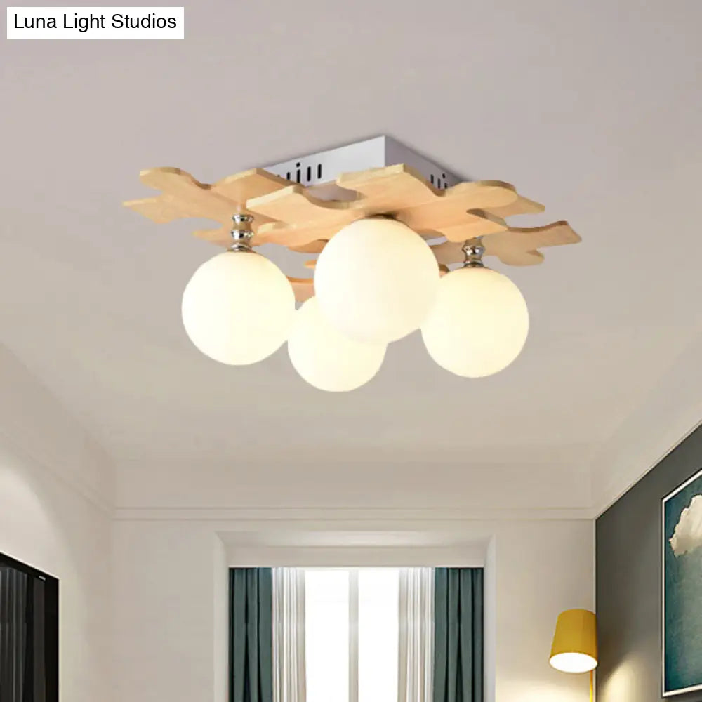 Modern White Led Globe Flush Mount Ceiling Lamp With Opal Glass For Dining Table - 4 Lights