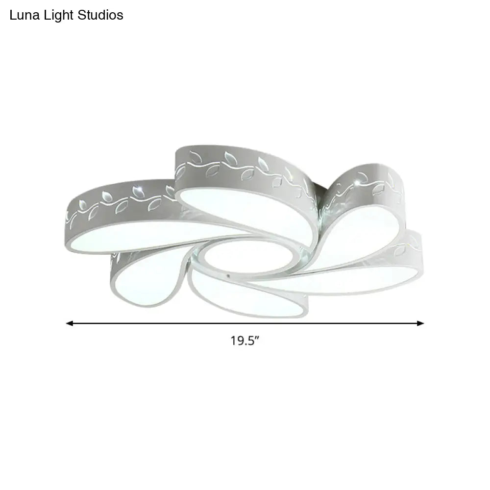 Modern White Metal Hollow Floral Flush Ceiling Light With Led For Bedroom