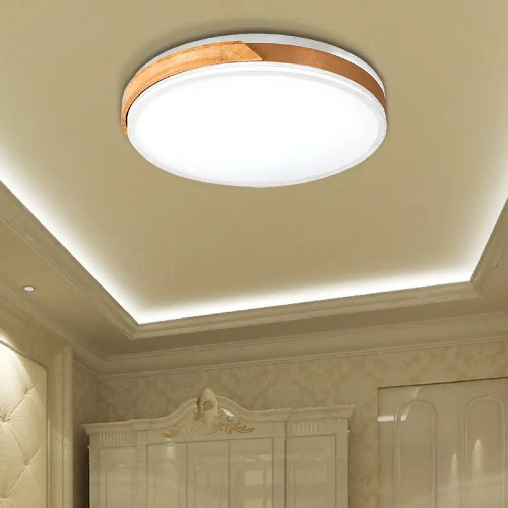 Modern Wood And Iron Ceiling Light Flush Mount In White/Gold - Warm White Indoor Fixture Gold / 16’