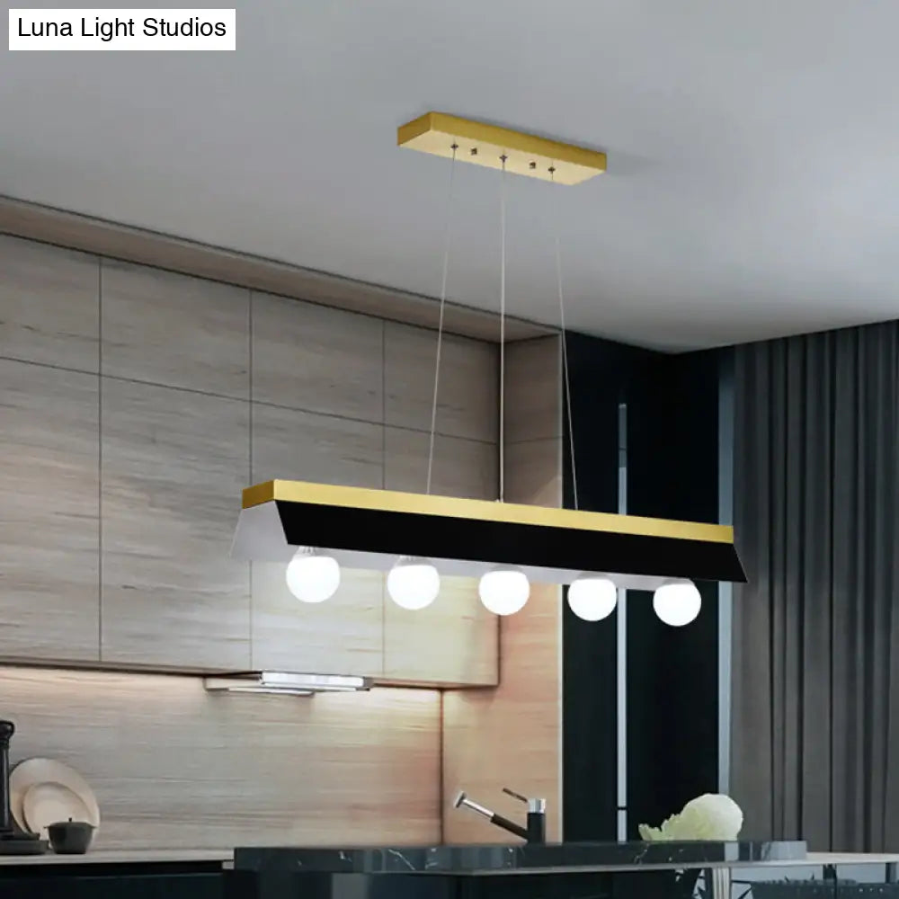 Modern Wood Island Billiard Light With Black/White Shade - 3 Or 5 Lights For Restaurant