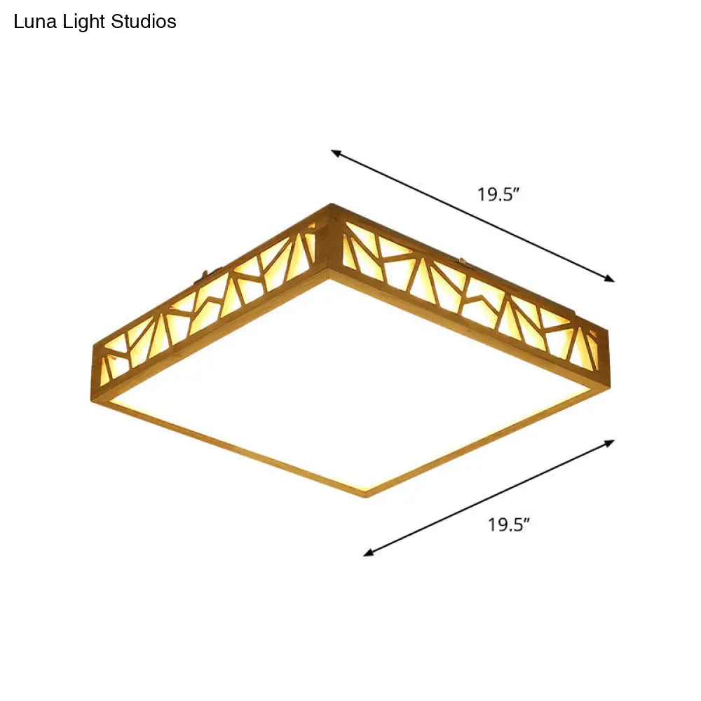 Modern Wood Square Box Ceiling Lamp With Warm/White Led And Stepless Dimming - Ideal For Studying