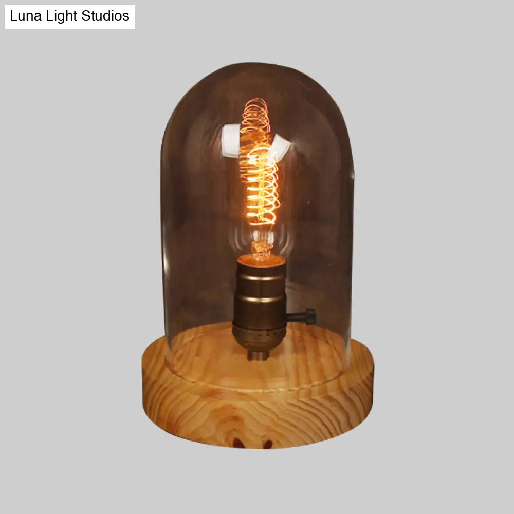 Modern Wood Table Lamp With Clear Glass Shade - Sleek Desk Light