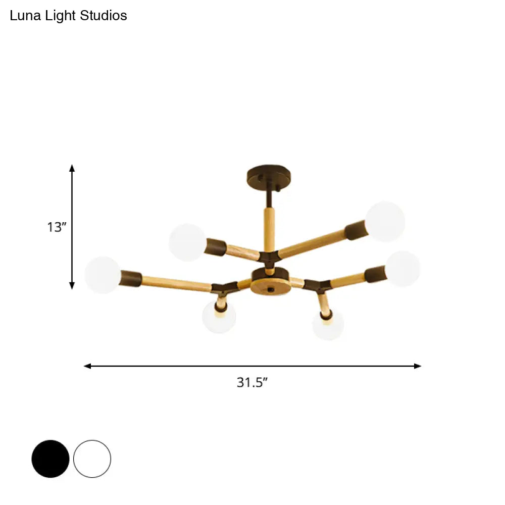 Modern Wooden Molecular Chandelier With Bare Bulbs - 3/6/9 Lights Black/White Ceiling Hang Lamp