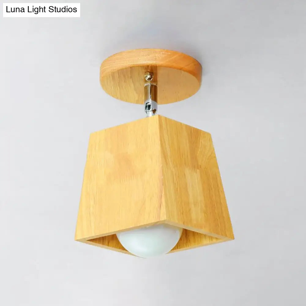 Modern Wooden Square/Trumpet/Pineapple Semi - Flush Ceiling Light - 1 Indoor Mount