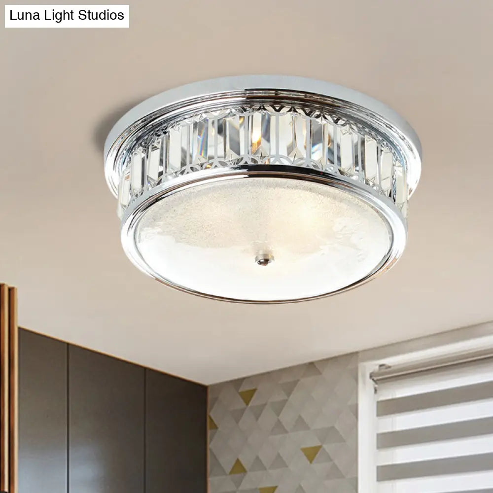 Modernism Circular Ceiling Lamp - Chrome Flush Mount Lighting Fixture With 3 - Light K9 Crystal