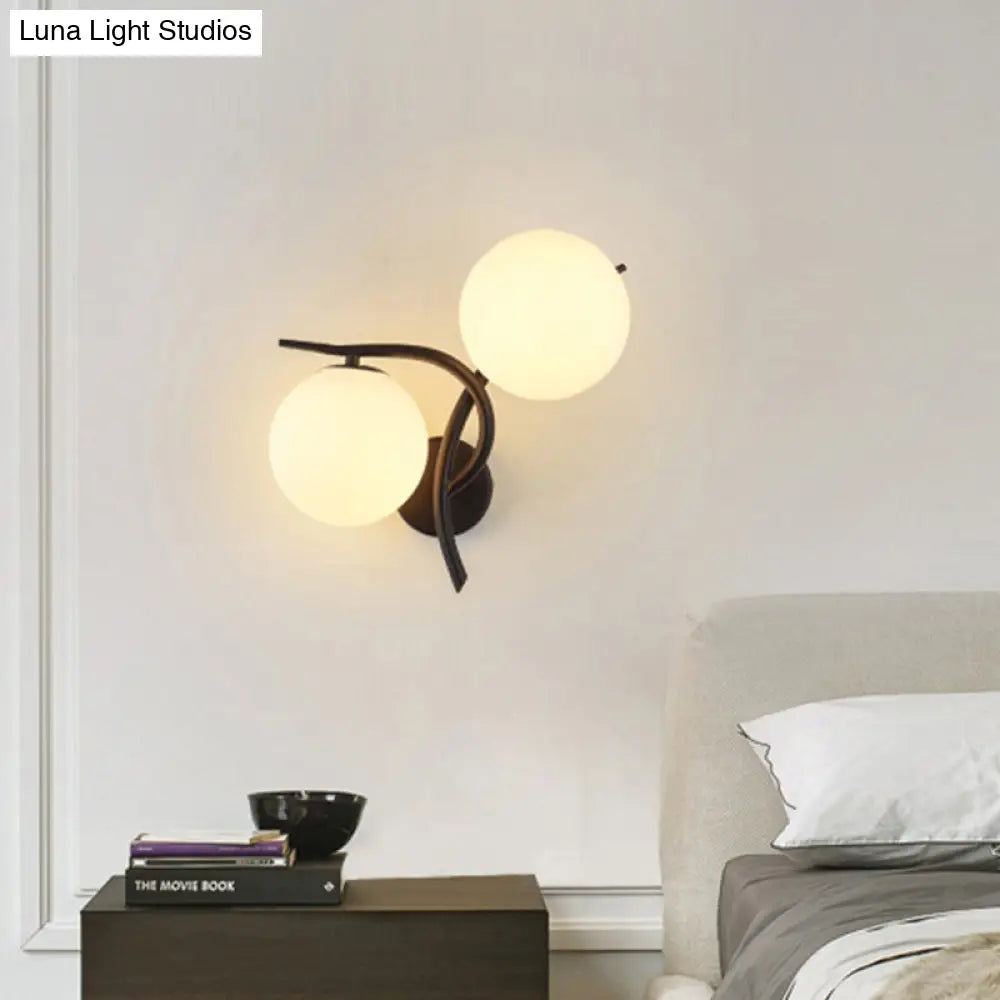 Modernist 2-Head Wall Mounted Sconce In Silver/Black - Milky Glass Global Light Fixture