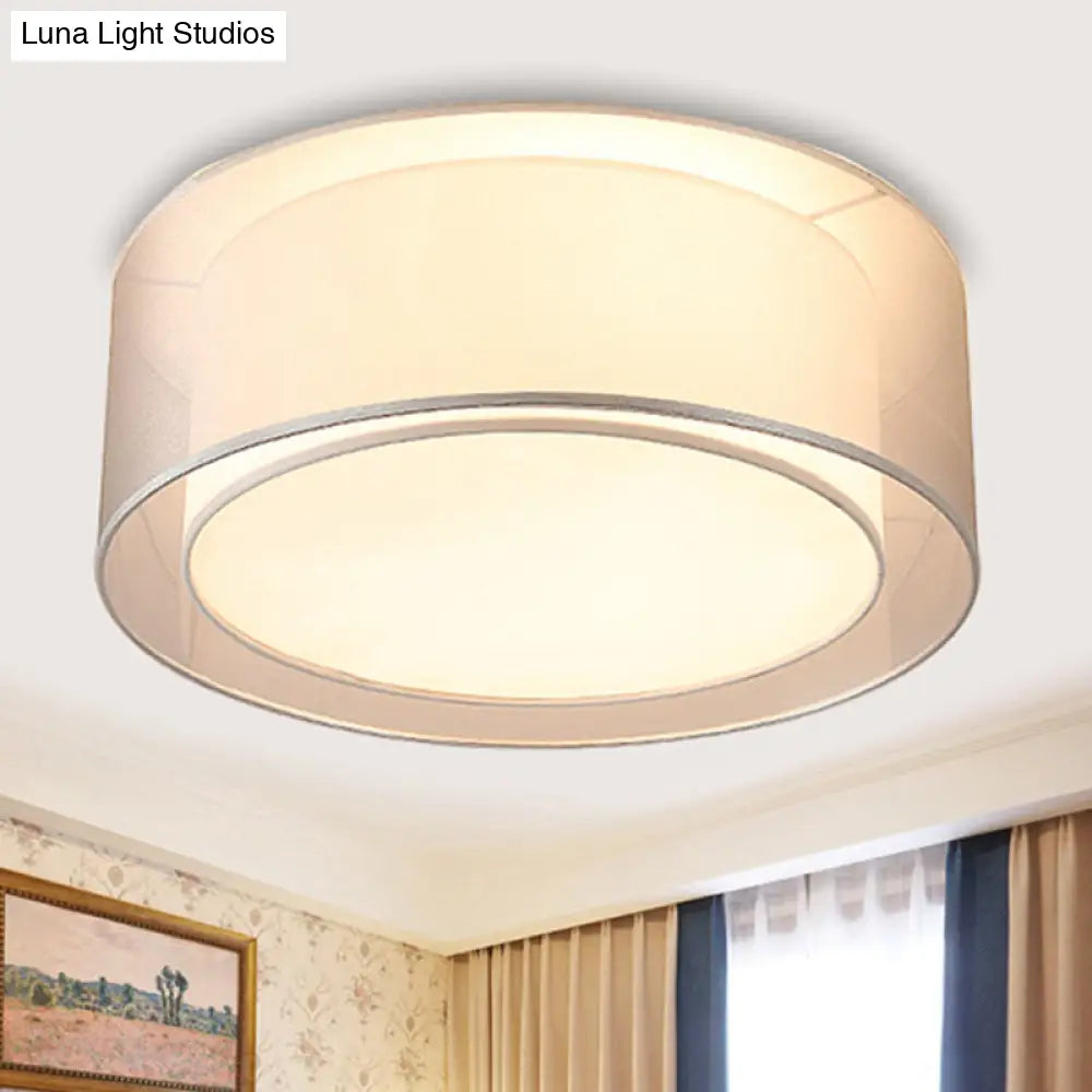 Modernist 4-Light Fabric Flush Mount For Bedroom - 18’/19.5’ Wide Drum Silver/Coffee Light Fixture