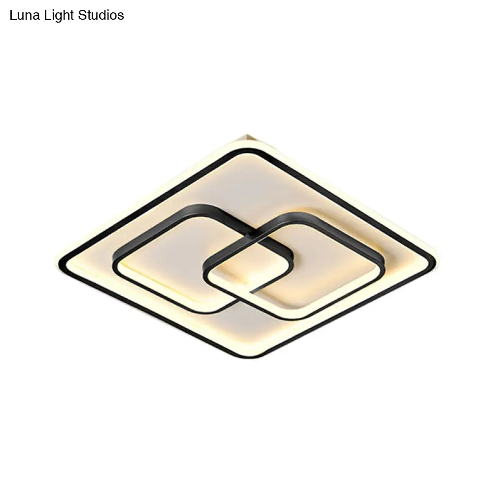 Modernist Black/Gold Square Flush Mount Lamp - 16.5’/20.5’ Led Metallic Ceiling Fixture In