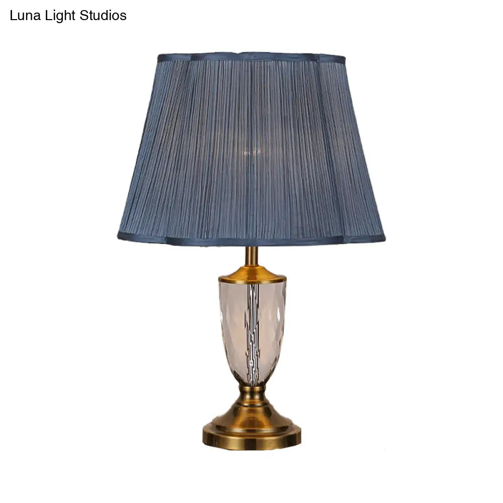 Modernist Blue Crystal Fabric Table Light Desk Lamp Hand-Cut 1 Bulb