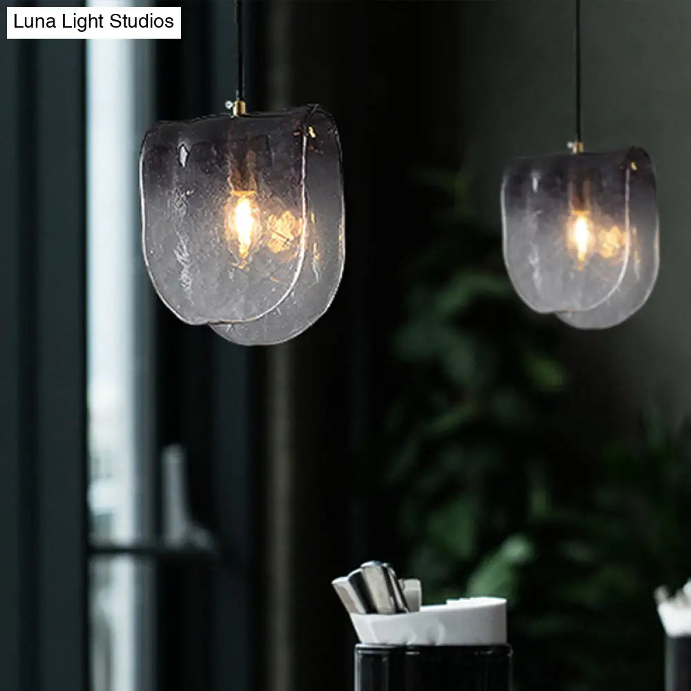 Modernist Brass Pendant Lighting With Curve Water Glass Ceiling Light - Ideal For Restaurants