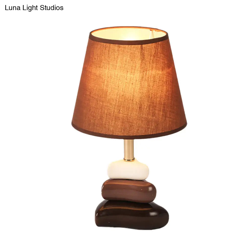 Modernist Ceramic 3-Triangle Night Light Table Lamp In Coffee & White With Cone Fabric Shade