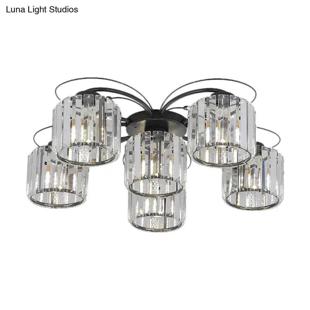 Modernist Column Flush Mount Light With Clear Crystal Block - Ideal For Bedroom Lighting (4/6 Bulbs)