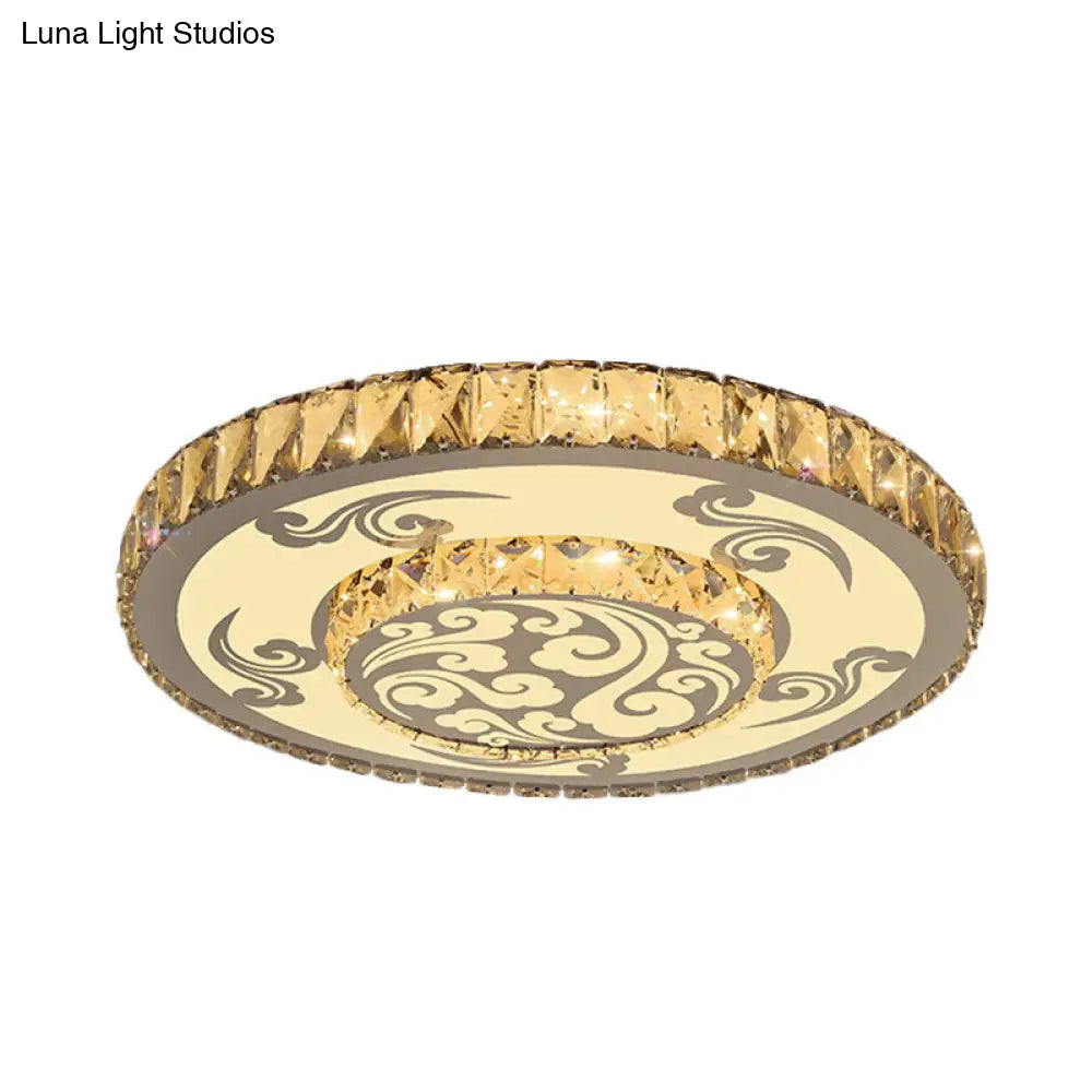 Modernist Crystal Block Led Flush Mount Ceiling Light With Nickel Finish - 2 - Tier Round Design