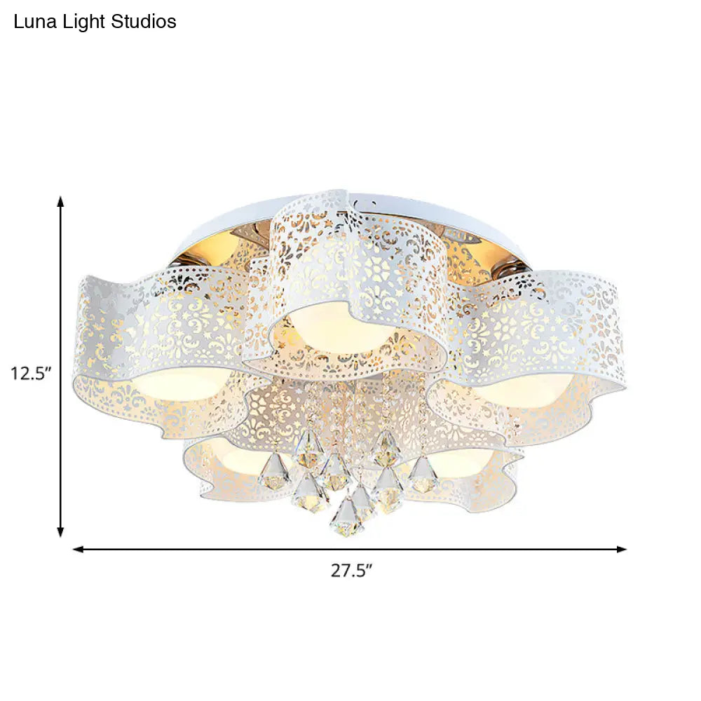 Modernist Crystal Ceiling Lamp With Etched Flower Design 3/5 Lights Opal Glass Ball Shade
