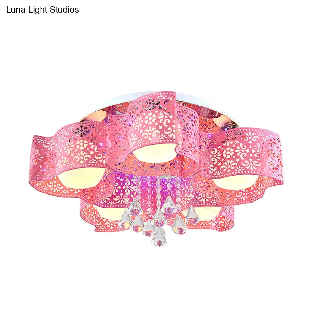 Modernist Crystal Ceiling Lamp With Etched Flower Design 3/5 Lights Opal Glass Ball Shade
