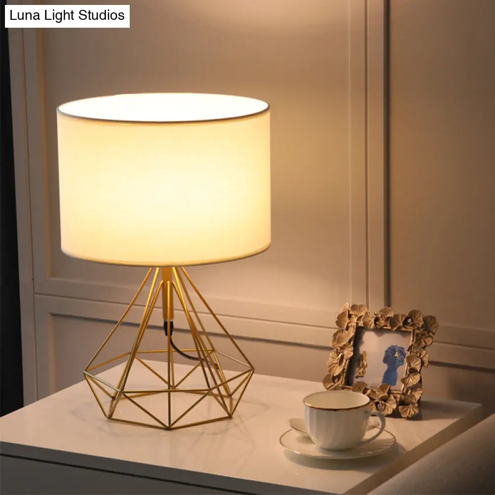 Modernist Fabric Drum Desk Light - Geometric 1-Head Table Lamp In Black/Gold Base For Study Room