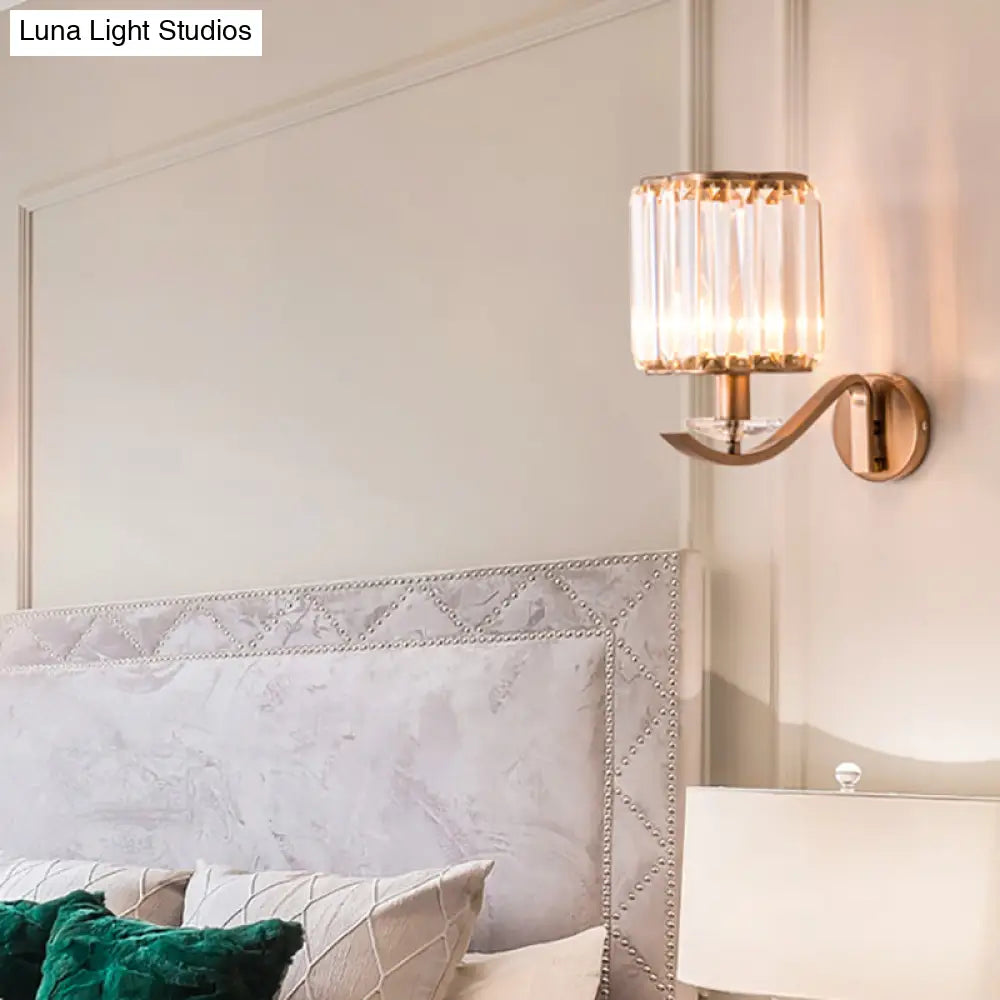 Modernist Faceted Crystal Wall Mount Light With Cylinder Shade In Copper - 1 Fixture
