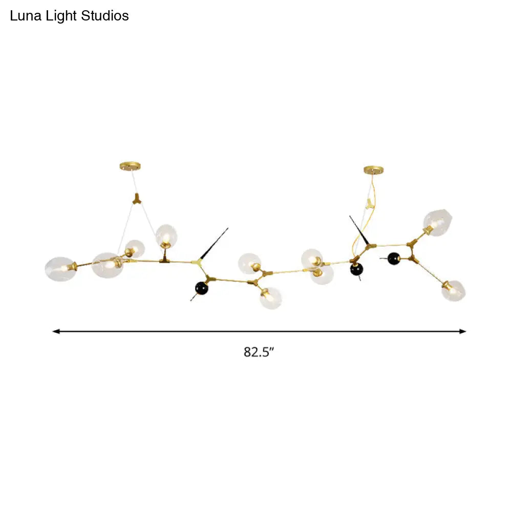 Modernist Gold Chandelier With Bubble Clear Glass Shades - 6/10 Lights Suspension Pendant