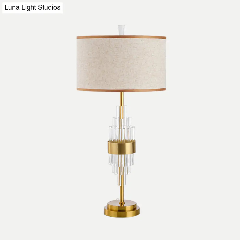 Modernist Gold Desk Lamp: Straight-Sided Shade Small 1-Head Table Light With Fabric