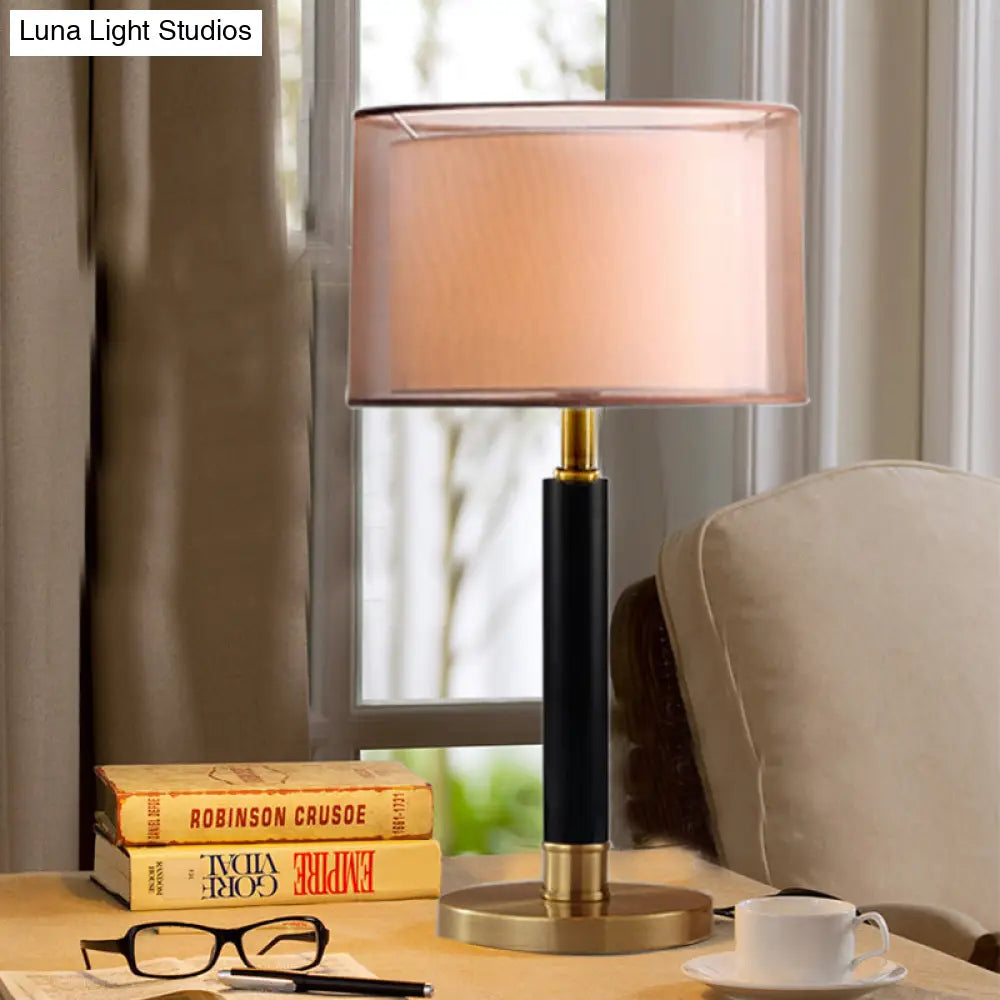 Modernist Gold Desk Lamp With Fabric Shade - Compact 1-Bulb Task Lighting For Living Room