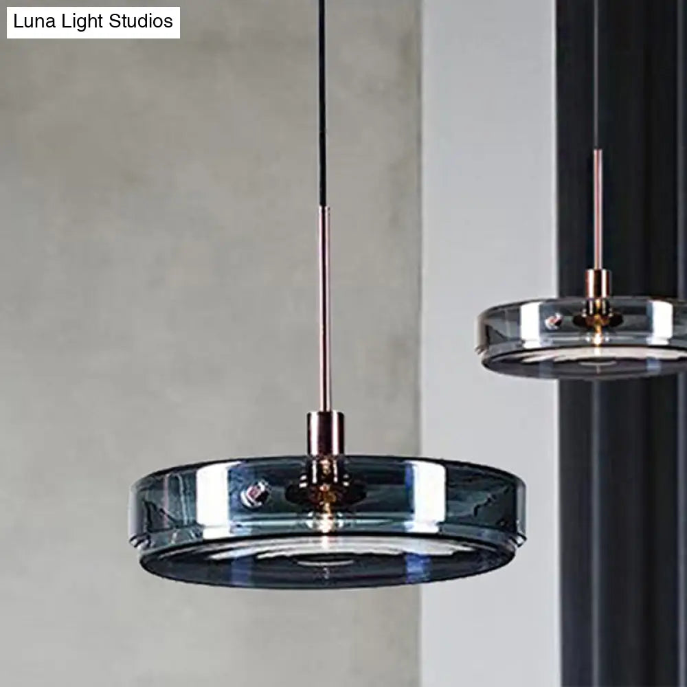 Modernist Green Glass Circular Suspension Pendant Light For Living Room - 1 Hanging Lamp