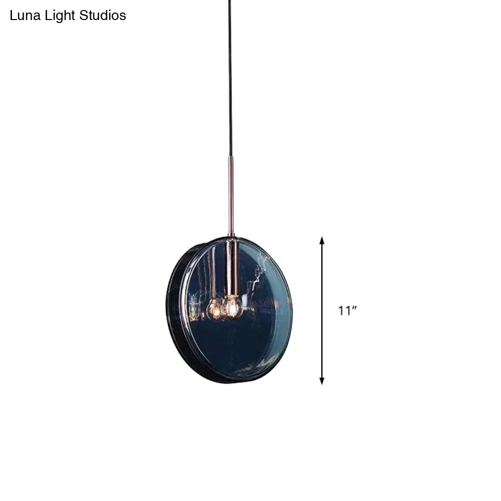 Modernist Green Glass Circular Suspension Pendant Light For Living Room - 1 Hanging Lamp