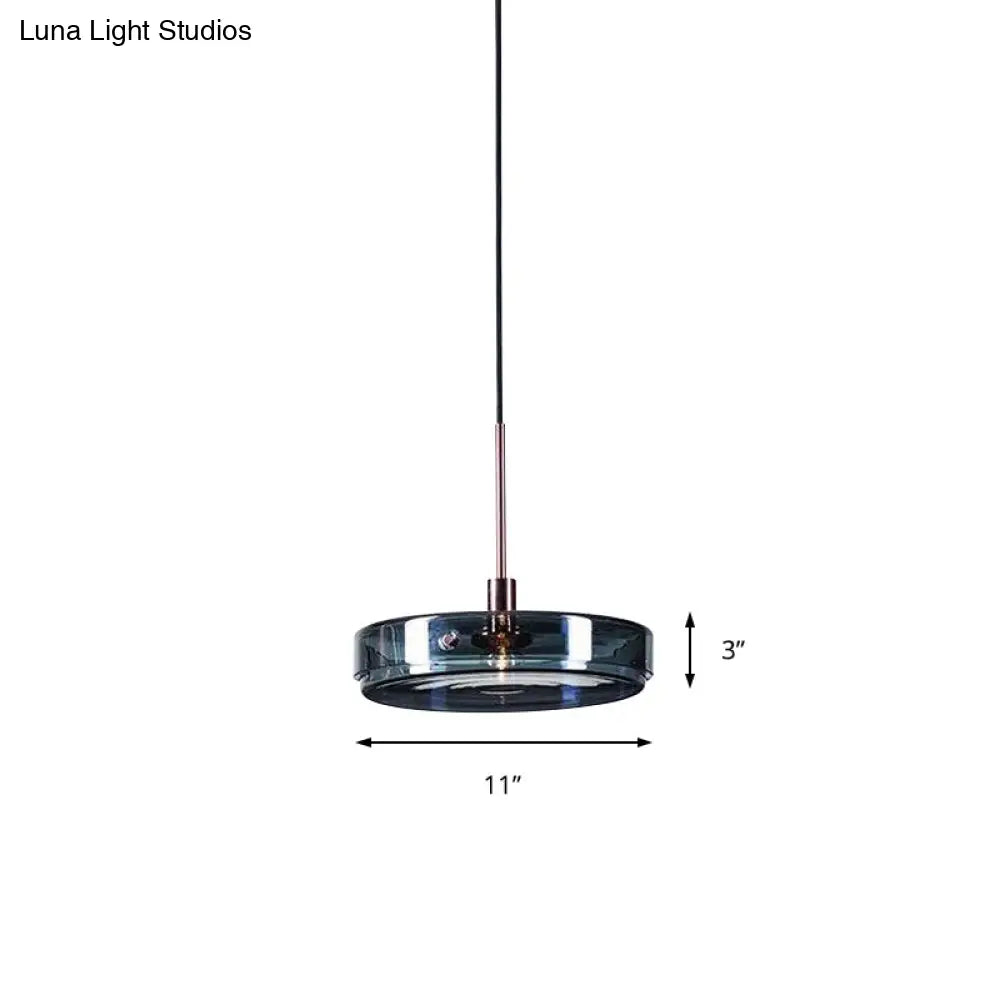 Modernist Green Glass Circular Suspension Pendant Light For Living Room - 1 Hanging Lamp