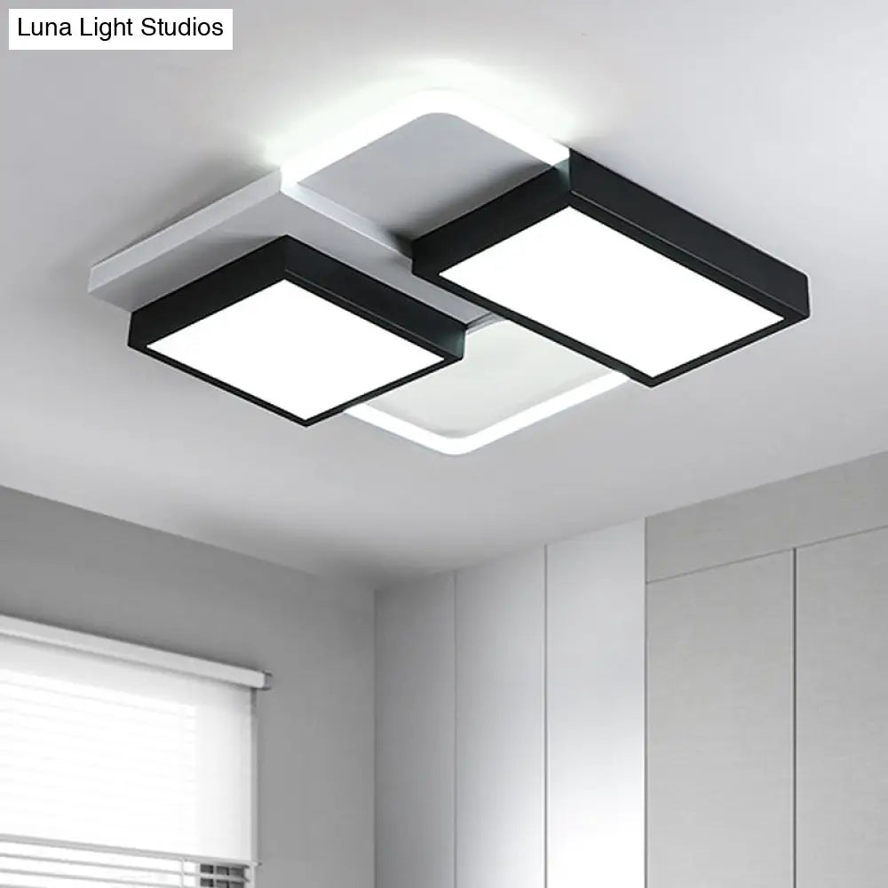 Modernist Led Flush Mount Lamp Black & White 21.5’/35.5’ Wide Metal Ceiling Fixture For Living