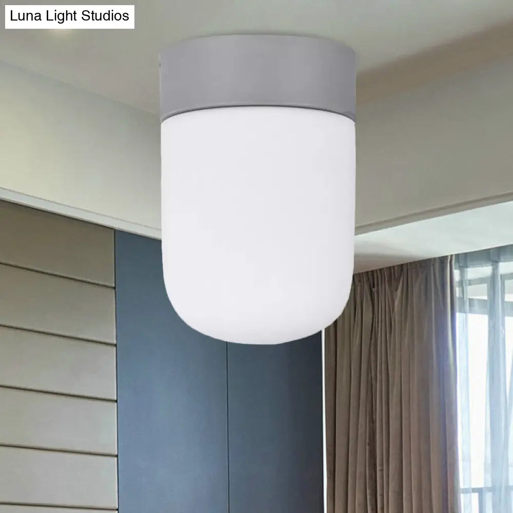 Modernist Metal & Frosted Glass Flush Mount Light - Pink/Gray Ceiling Lighting