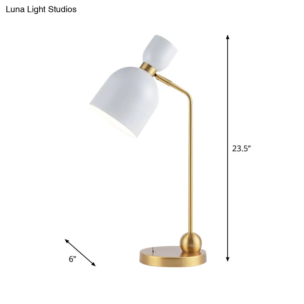 Modernist Metal Nightstand Lamp - Flared Single Head White And Gold Finish