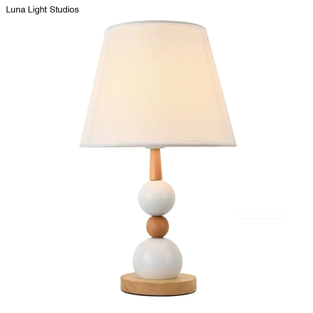 Modernist Nightstand Lamp: White/Black Barrel 1 Head Fabric Shade Modo Wood Deco
