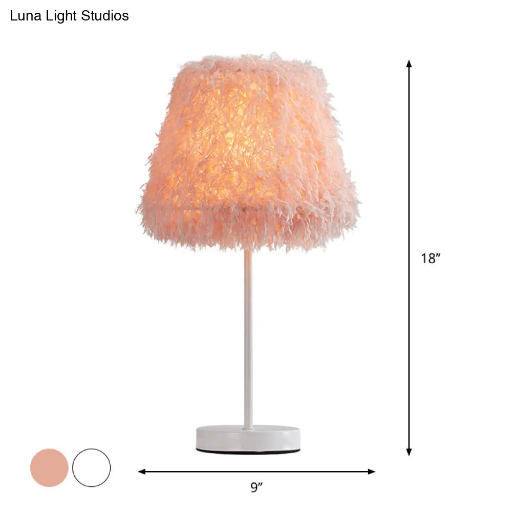 Modernist Pink/White Feather Nightstand Lamp With Gold Base - 1-Head Reading Light