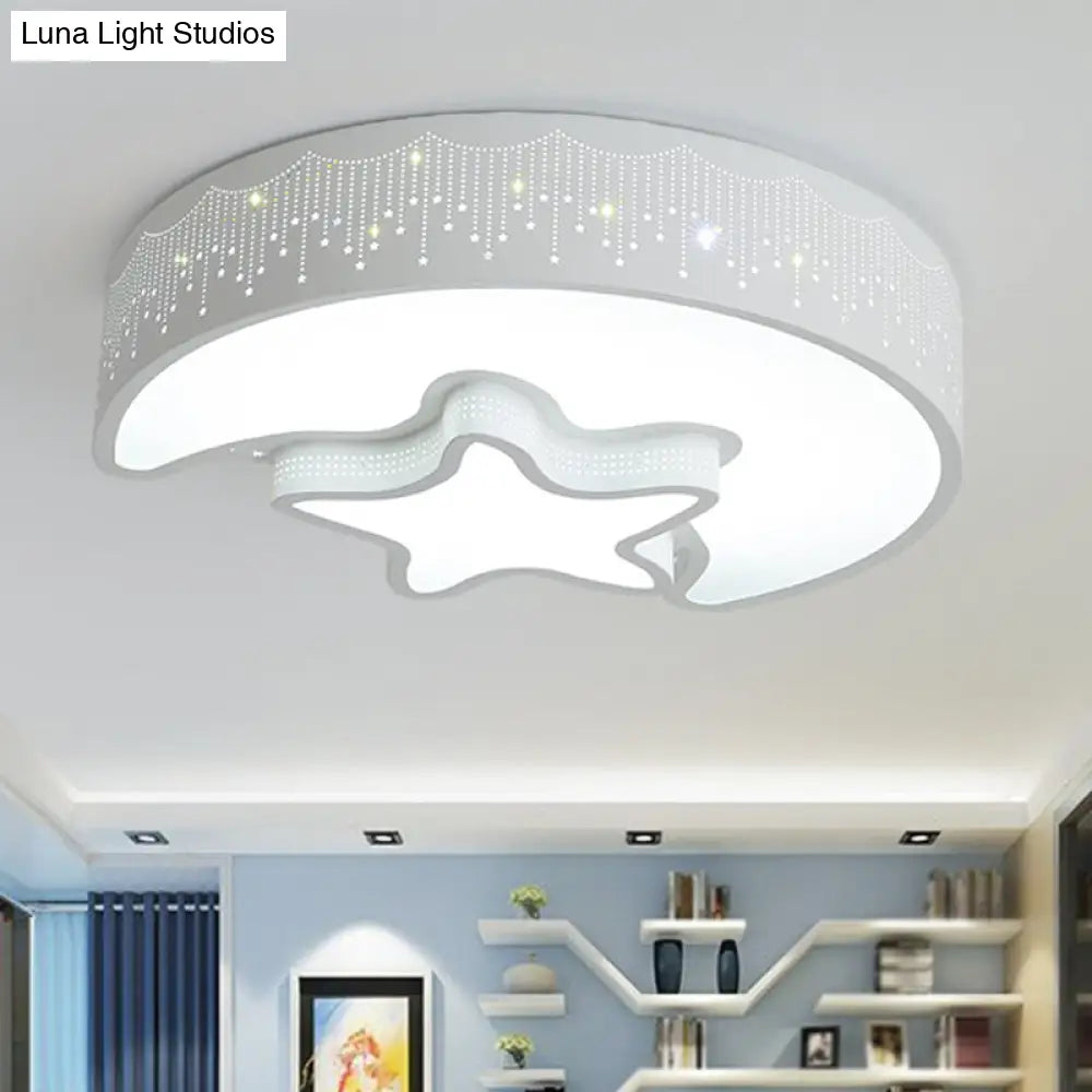 Modernist Pink/White Led Ceiling Lamp With Star And Crescent Design