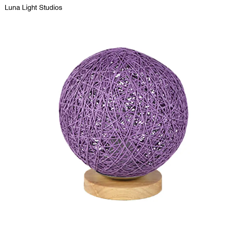 Modernist Rattan Ceiling Mount Light: Blue/Flaxen Globe Shade 6’/8’ Wide 1 Bulb Flush Lighting