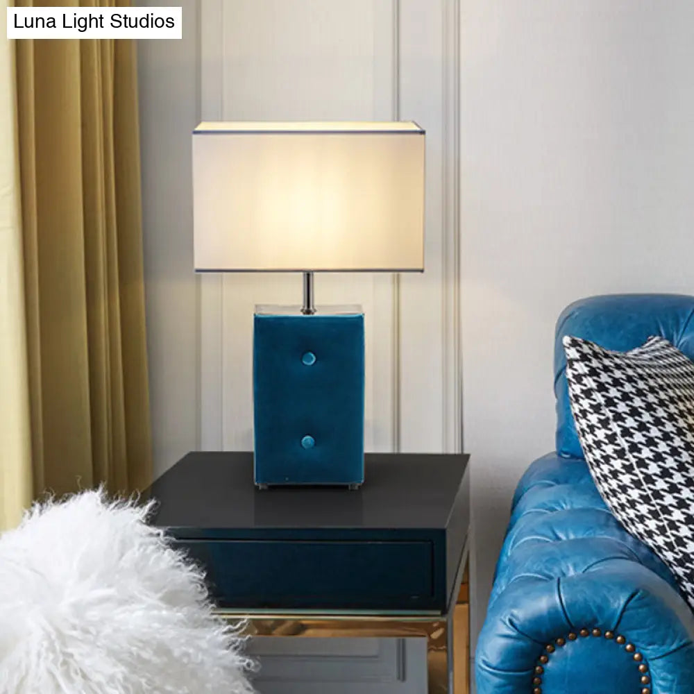 Modernist Rectangle Task Light For Reading Fabric Shade 1-Bulb In Blue