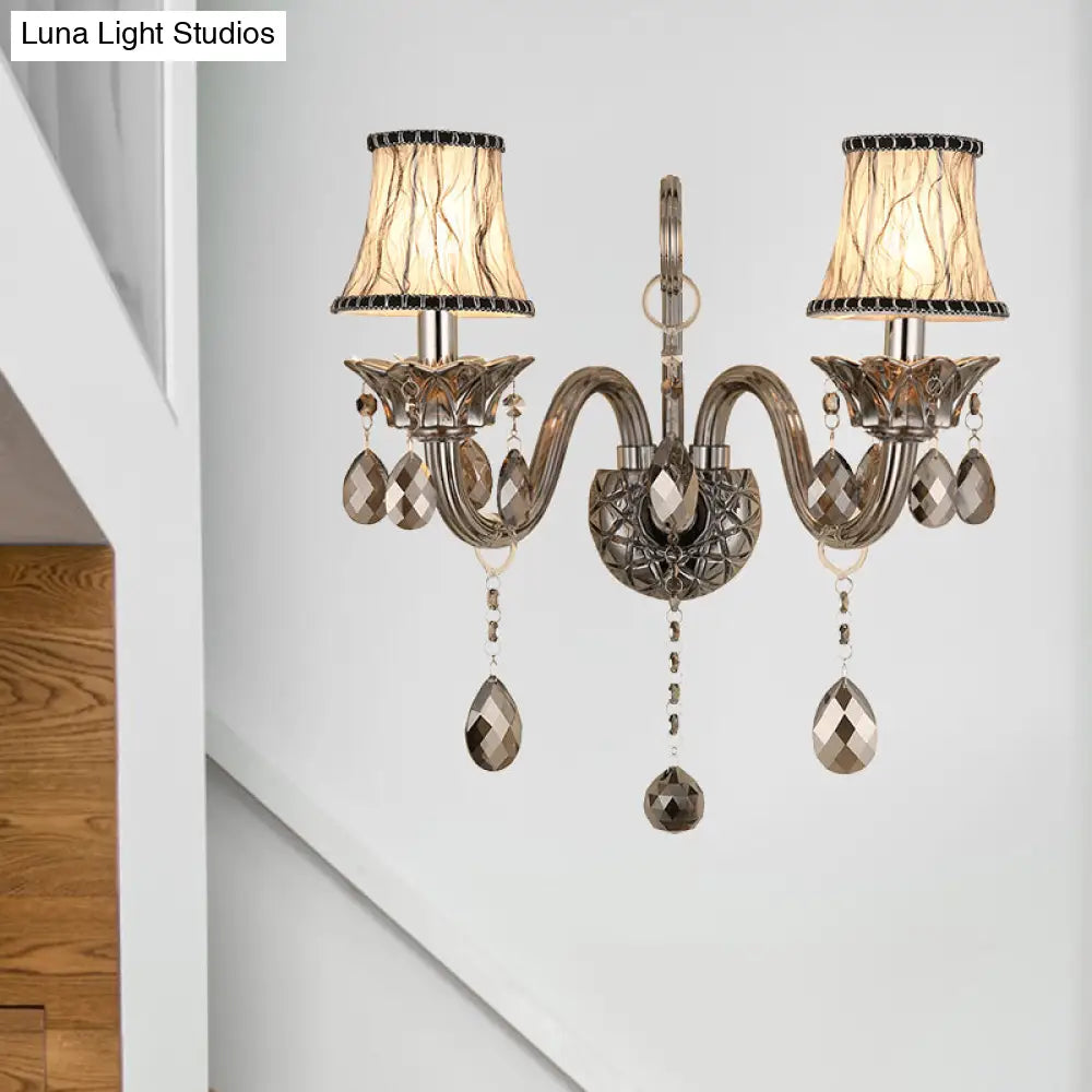 Modernist Smoke Grey Crystal Conical Sconce Light: Wall Mounted Lighting For Living Room (1/2