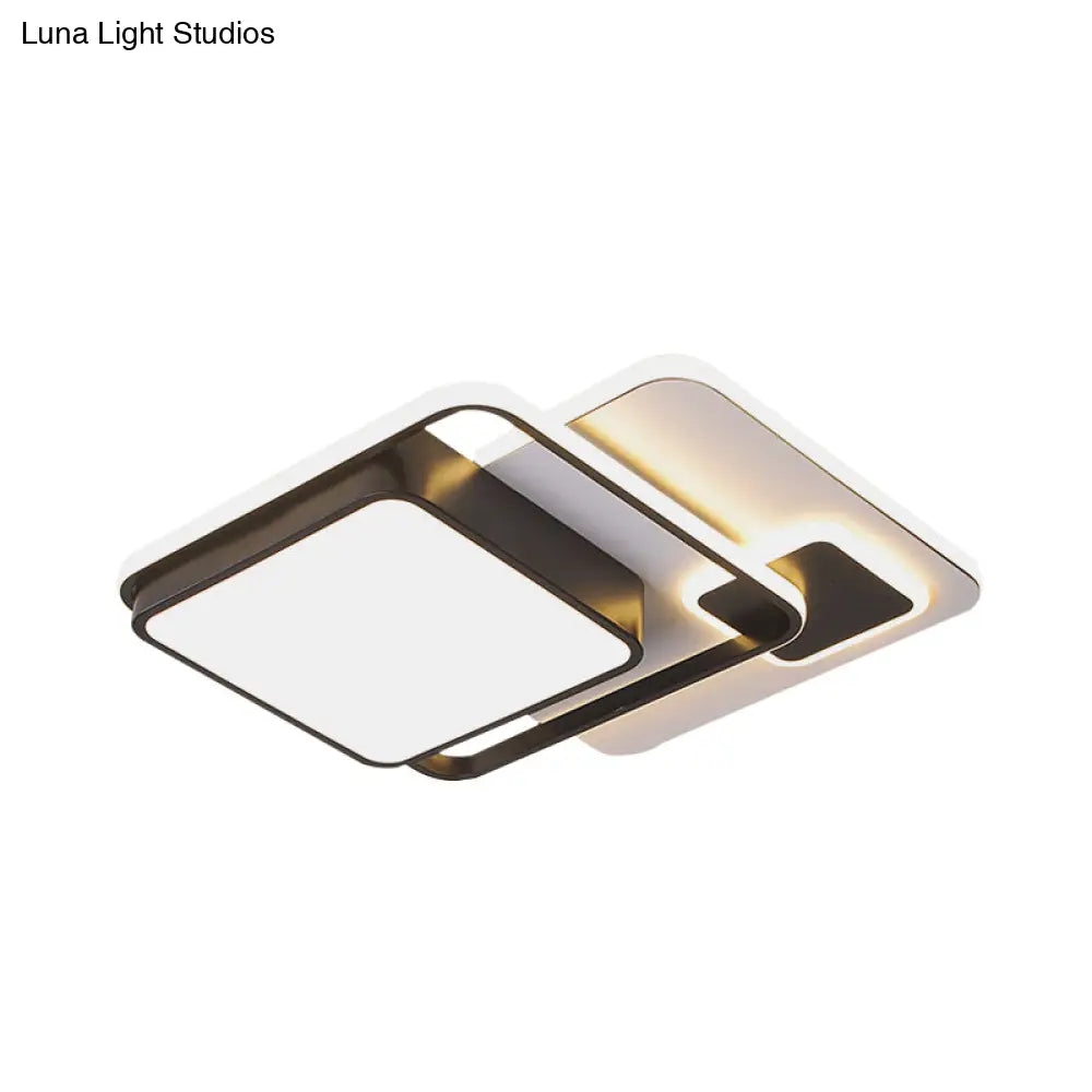 Modernist Square Flush Ceiling Led Bedroom Light Fixture - Black Iron 16’/19.5’ Width